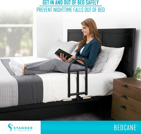 Bedcane, Adult Bed Rail and Support Handle, Height Adjustable Elderly Stand Assist with Organizer Pouch