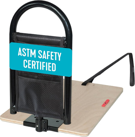 Bedcane, Adult Bed Rail and Support Handle, Height Adjustable Elderly Stand Assist with Organizer Pouch