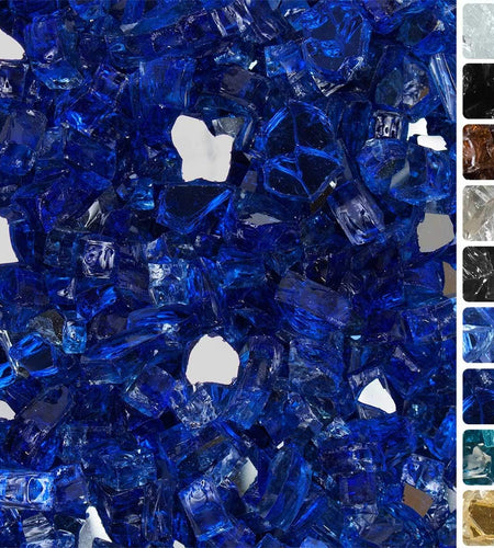 High Luster, 1/2" Reflective Tempered Fire Glass in Meridian Blue | 10 Pound Jar
