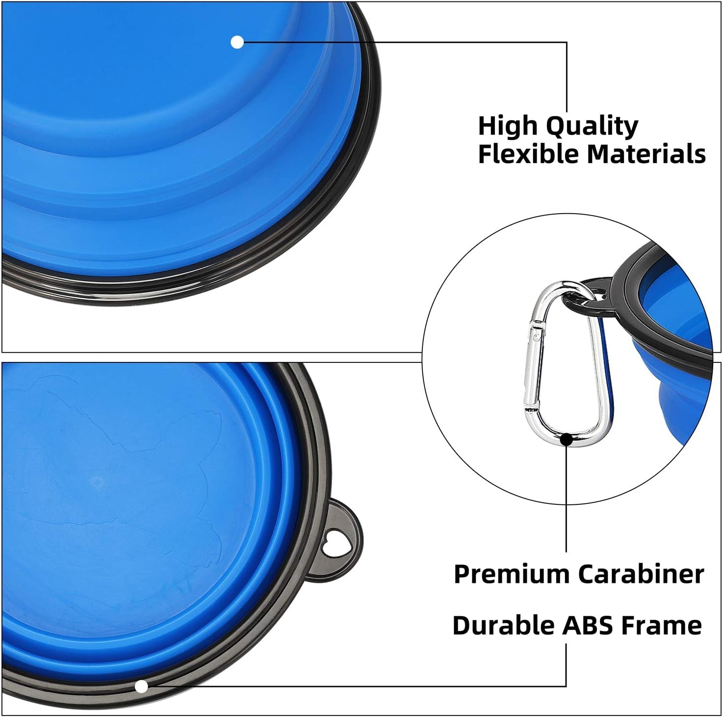 Extra Large Collapsible Dog Bowls 2 Pack, 34Oz Foldable Dog Travel Bowl, Portable Dog Water Food Bowl with Carabiner, Pet Feeding Cup Dish for Traveling, Walking, Parking