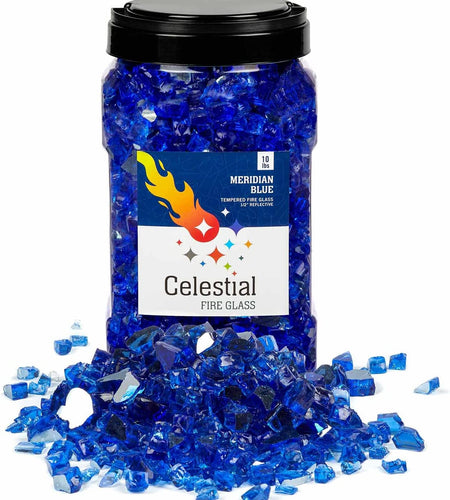 High Luster, 1/2" Reflective Tempered Fire Glass in Meridian Blue | 10 Pound Jar