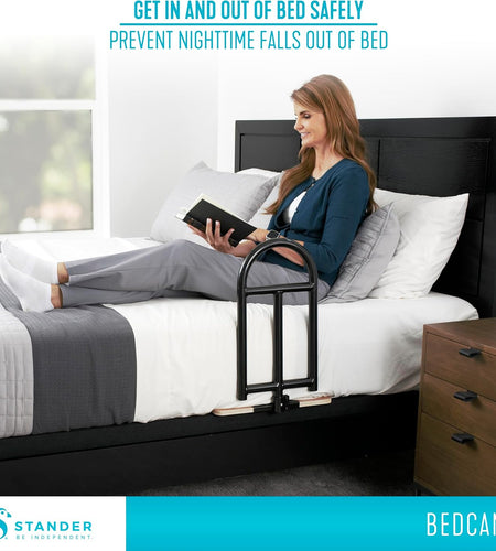 Bedcane, Adult Bed Rail and Support Handle, Height Adjustable Elderly Stand Assist with Organizer Pouch