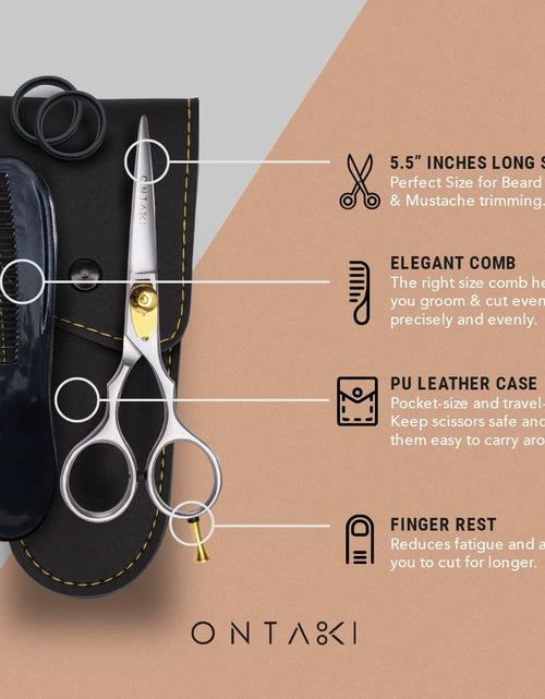 Load image into Gallery viewer, Premium Hand Forged Mustache Scissors 5.5&quot; - Barber Salon Japanese Steel Scissors - Beard Mustache Hair Shears Bangs Haircuts - Beard Scissors for Men Hair Trimming Scissors - Rest Hook Silver
