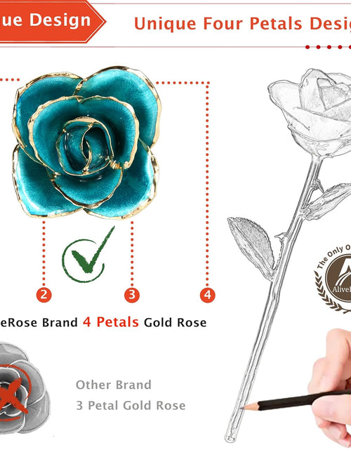 Load image into Gallery viewer, Gold Rose,24K Gold Real Rose Gift for Her, Long Stem Rose Made from Real Gold Rose for Anniversary Valentines Mothers Day Birthday (Teal Blue with Crystal Vase)

