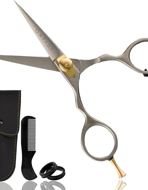 Load image into Gallery viewer, Premium Hand Forged Mustache Scissors 5.5&quot; - Barber Salon Japanese Steel Scissors - Beard Mustache Hair Shears Bangs Haircuts - Beard Scissors for Men Hair Trimming Scissors - Rest Hook Silver
