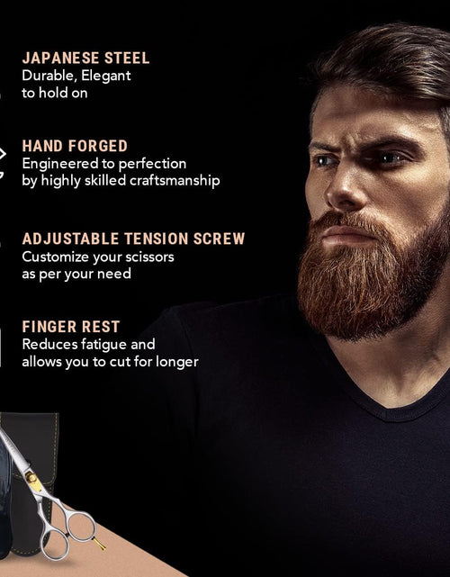 Load image into Gallery viewer, Premium Hand Forged Mustache Scissors 5.5&quot; - Barber Salon Japanese Steel Scissors - Beard Mustache Hair Shears Bangs Haircuts - Beard Scissors for Men Hair Trimming Scissors - Rest Hook Silver
