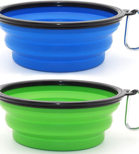 Collapsible Dog Bowl, 2 Pack Collapsible Dog Water Bowls for Cats Dogs, Portable Pet Feeding Watering Dish for Walking Parking Traveling with 2 Carabiners