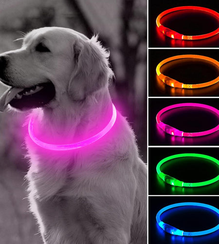 Light up Dog Collars - Rechargeable LED Dog Collar, Glowing Puppy Collar, TPU Cuttable Dog Walking Lights for Small Medium and Large Dogs (Pink-Ii)
