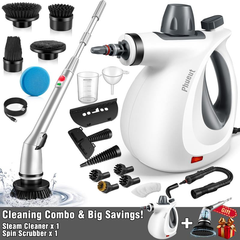 Pressurized Handheld Steam Cleaner & Rechargeable Spin Scrubber