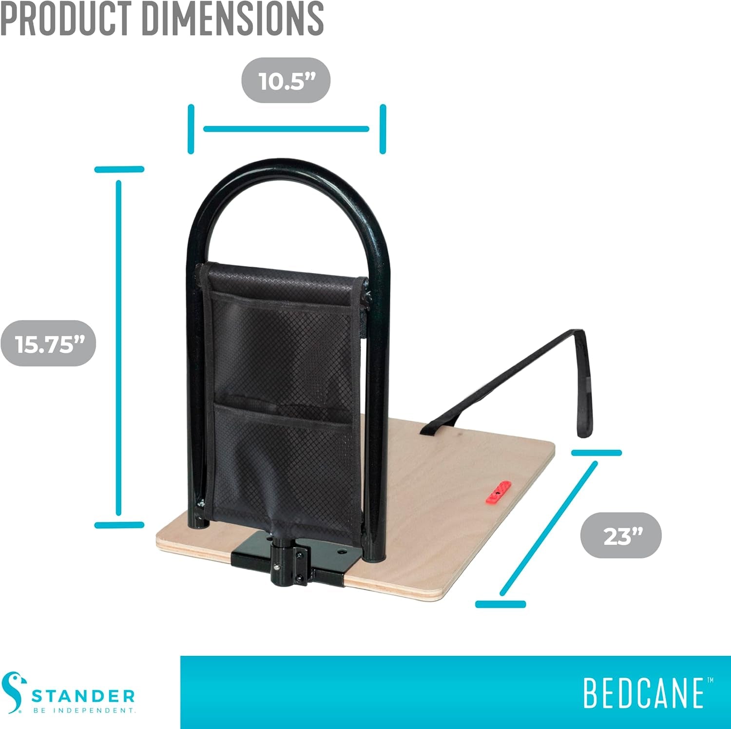 Bedcane, Adult Bed Rail and Support Handle, Height Adjustable Elderly Stand Assist with Organizer Pouch